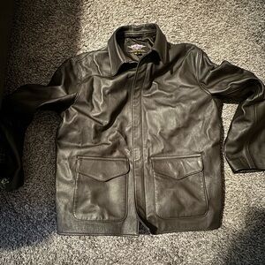 Black Gibson and Barnes leather bomber jacket